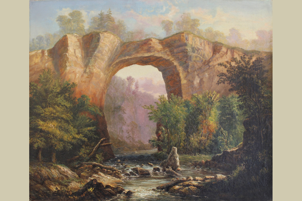 William Thompson Russell Smith (Scottish-American, 1812–1896), Untitled (Natural Bridge), c. 1844. Oil on canvas. Collection of the Longwood Center for Visual Arts, American Art Collection, Gift of Arthur J. Phelan, Jr., 1979.02.